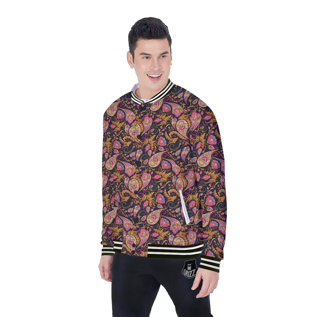 Paisley Indian Retro Print Pattern Baseball Jacket-grizzshop