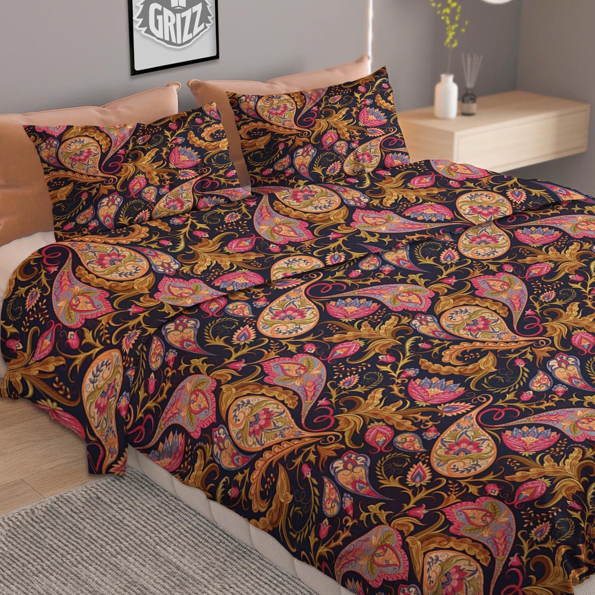 Paisley Bandana Black And White Print Pattern Duvet Cover Bedding Set