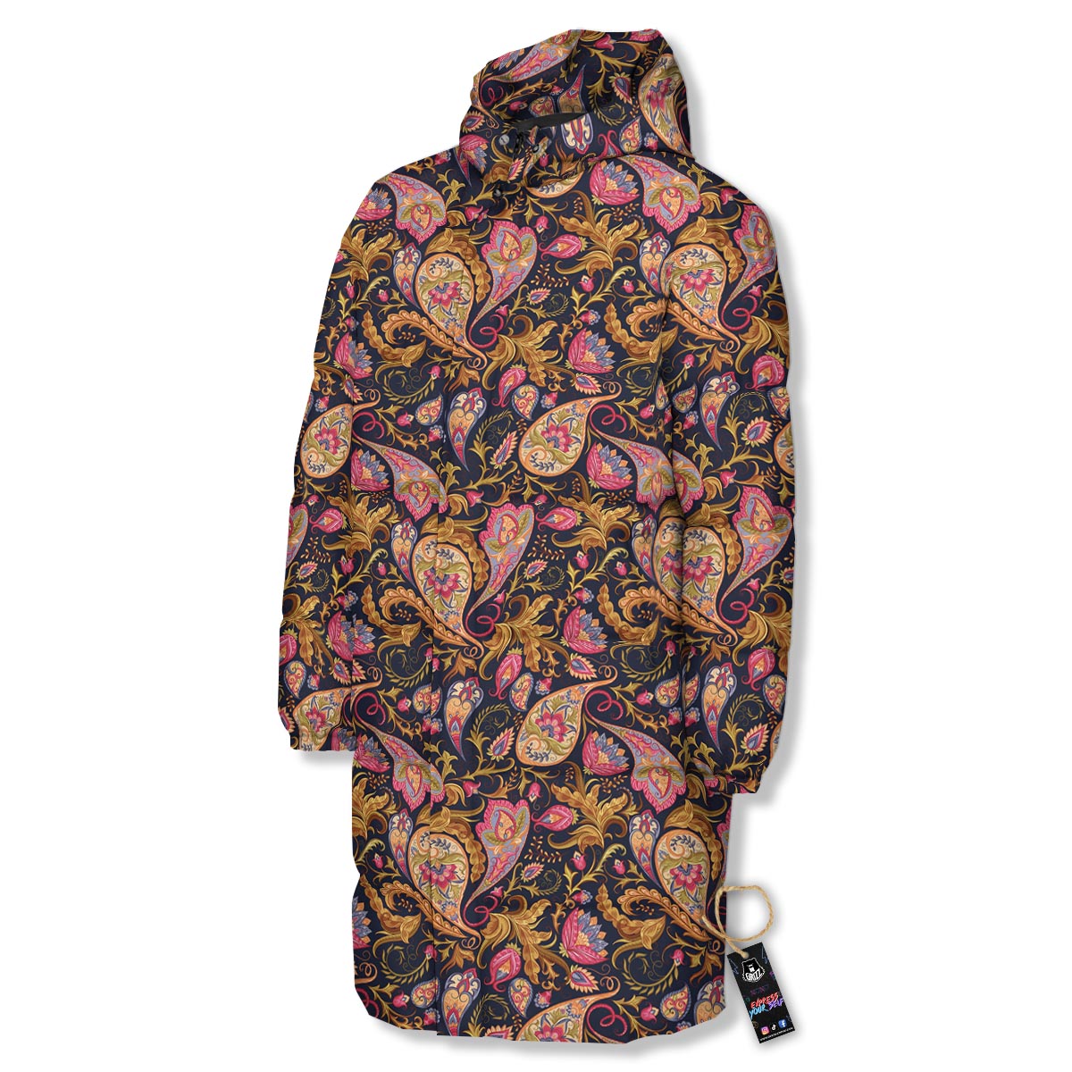 Paisley Indian Retro Print Pattern Long Down Jacket-grizzshop