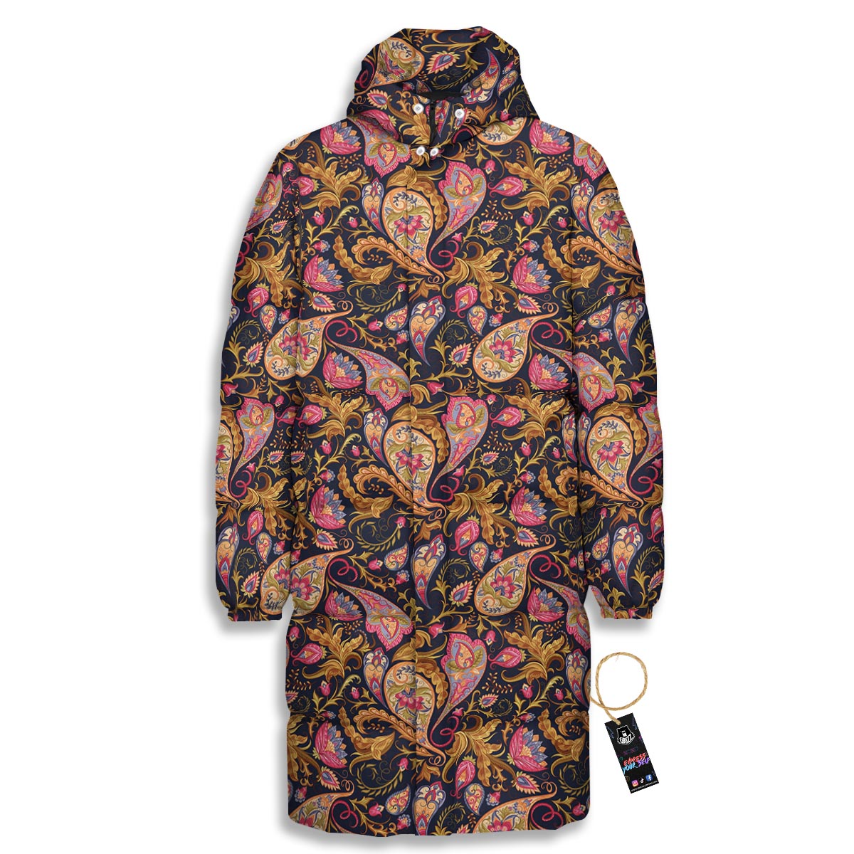 Paisley Indian Retro Print Pattern Long Down Jacket-grizzshop
