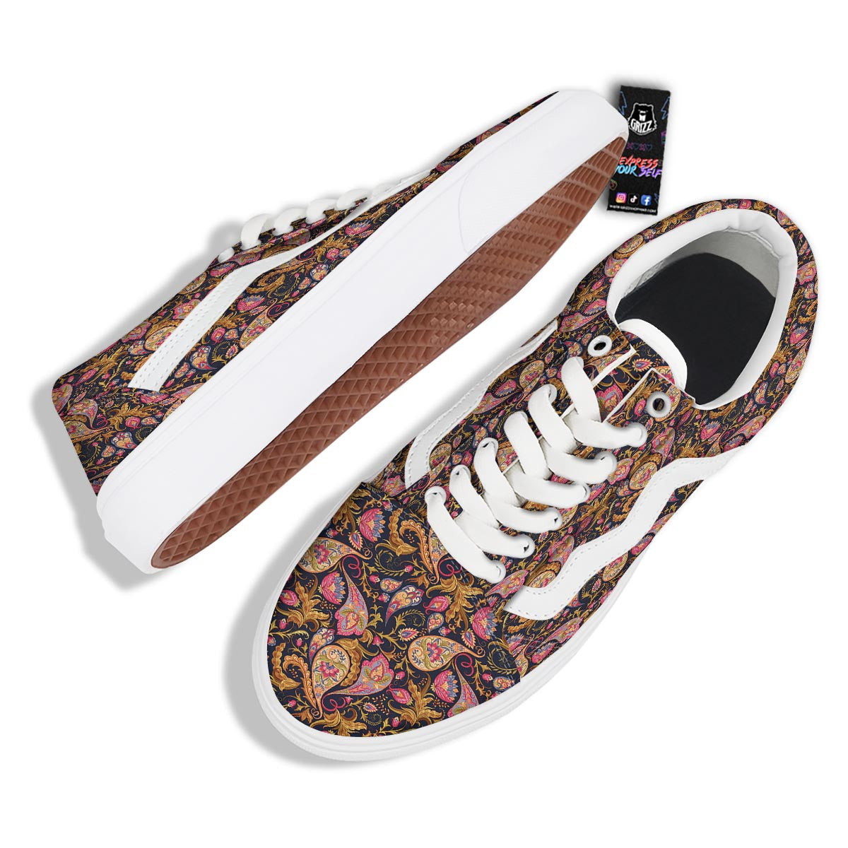 Paisley Indian Retro Print Pattern Skate Shoes-grizzshop