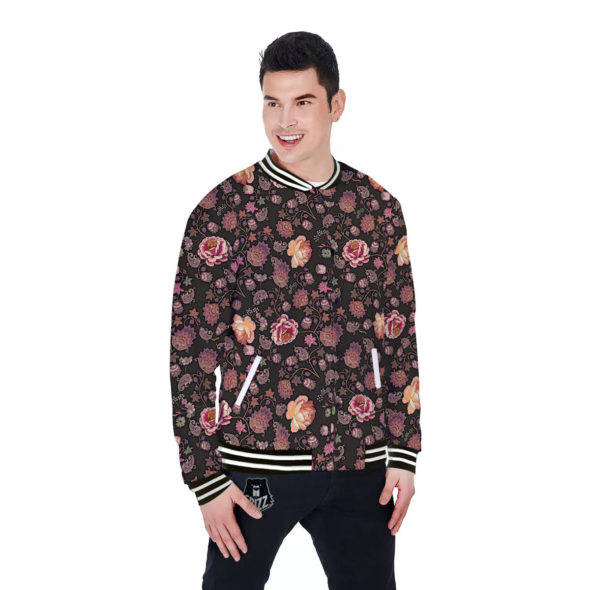 Paisley Indian Rose Print Pattern Baseball Jacket-grizzshop