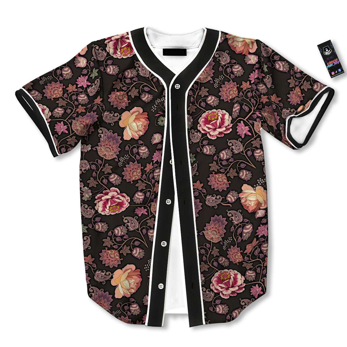 Paisley Indian Rose Print Pattern Baseball Jersey-grizzshop