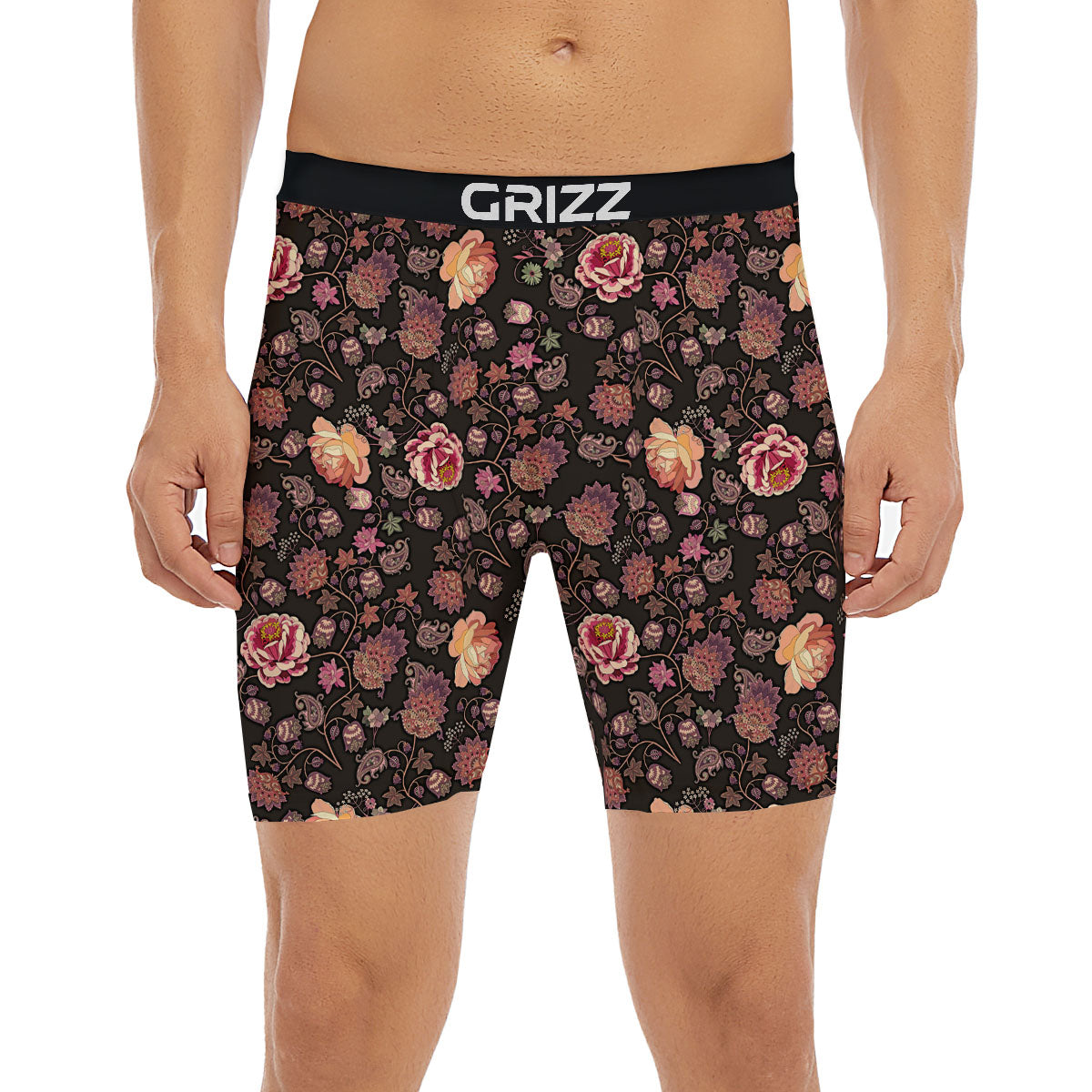 Paisley Indian Rose Print Pattern Boxer Briefs-grizzshop