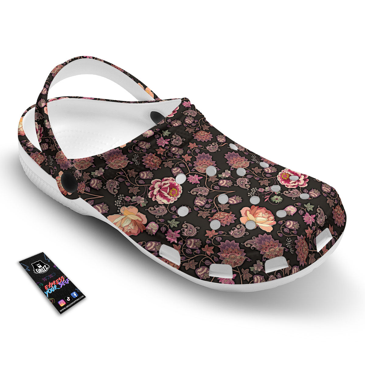 Paisley Indian Rose Print Pattern Clog-grizzshop