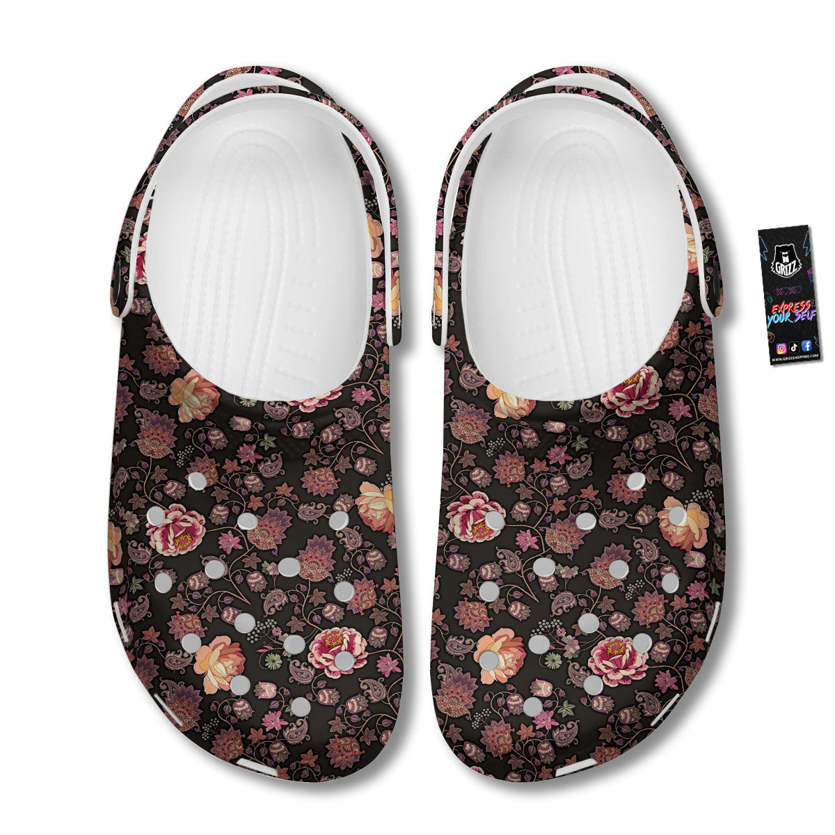 Paisley Indian Rose Print Pattern Clog-grizzshop