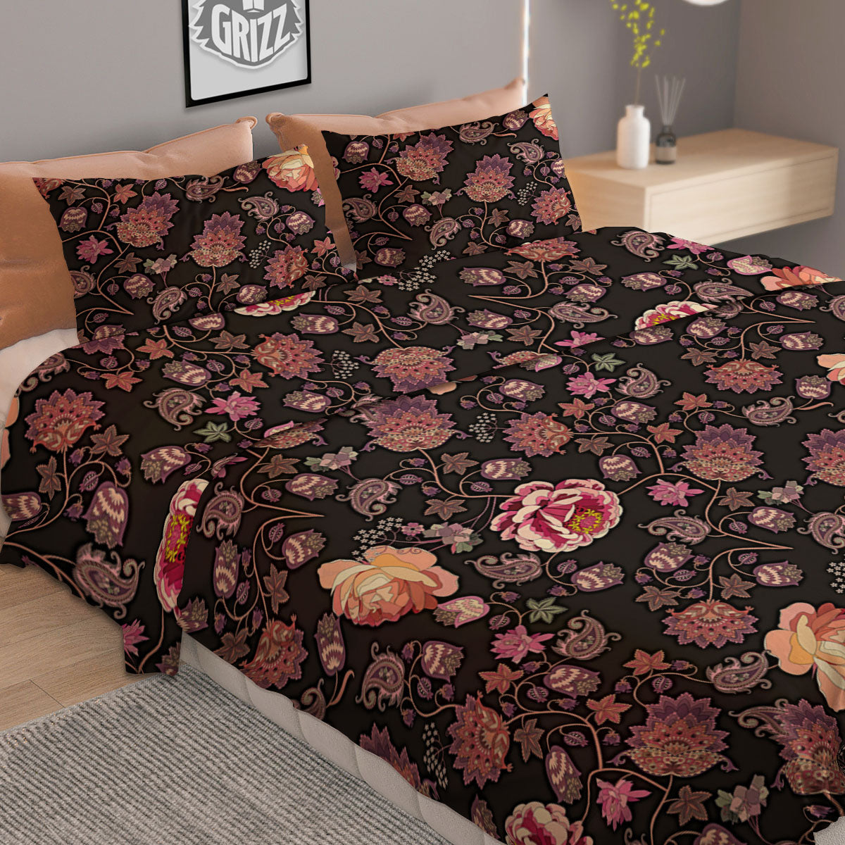 Paisley Indian Rose Print Pattern Duvet Cover Bedding Set