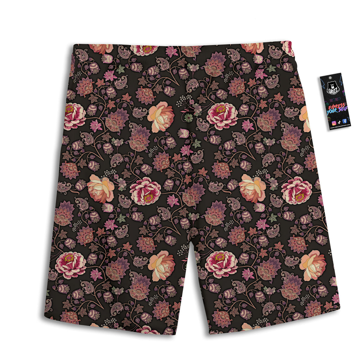 Paisley Indian Rose Print Pattern Men's Athletic Shorts