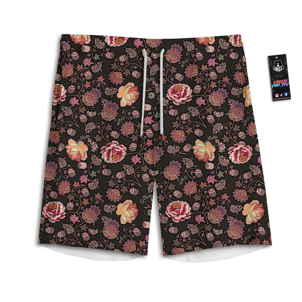 Paisley Indian Rose Print Pattern Men's Athletic Shorts