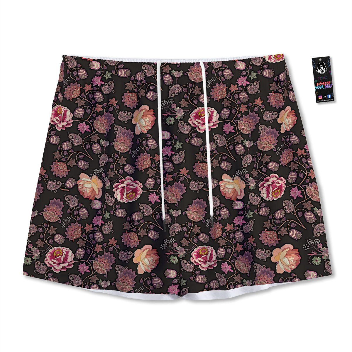 Paisley Indian Rose Print Pattern Mesh Shorts