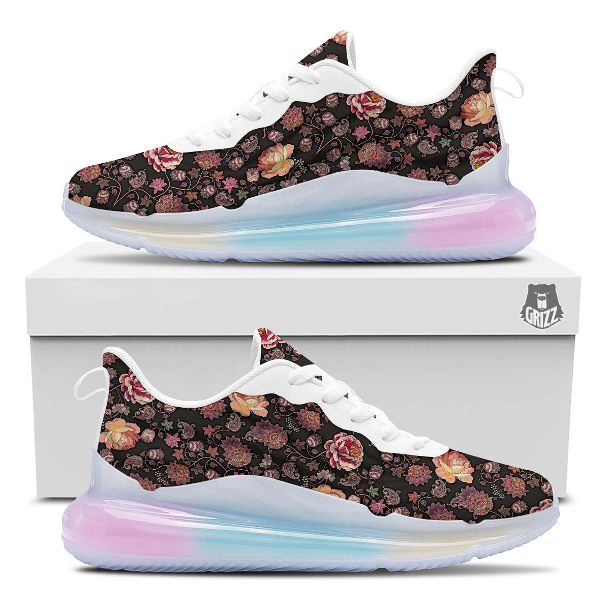Paisley Indian Rose Print Pattern Running Sneakers-grizzshop