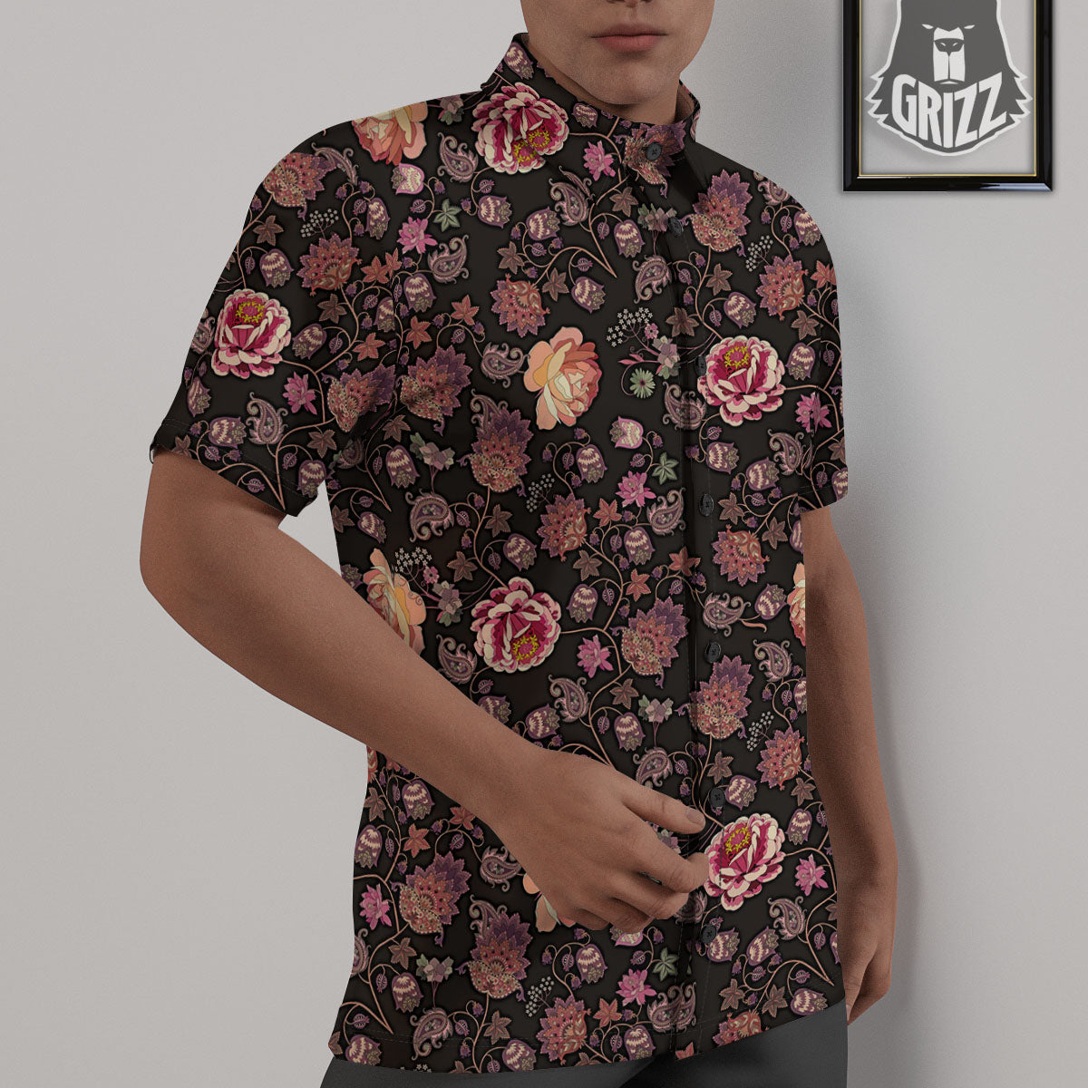 Paisley Indian Rose Print Pattern Untucked Shirts-grizzshop