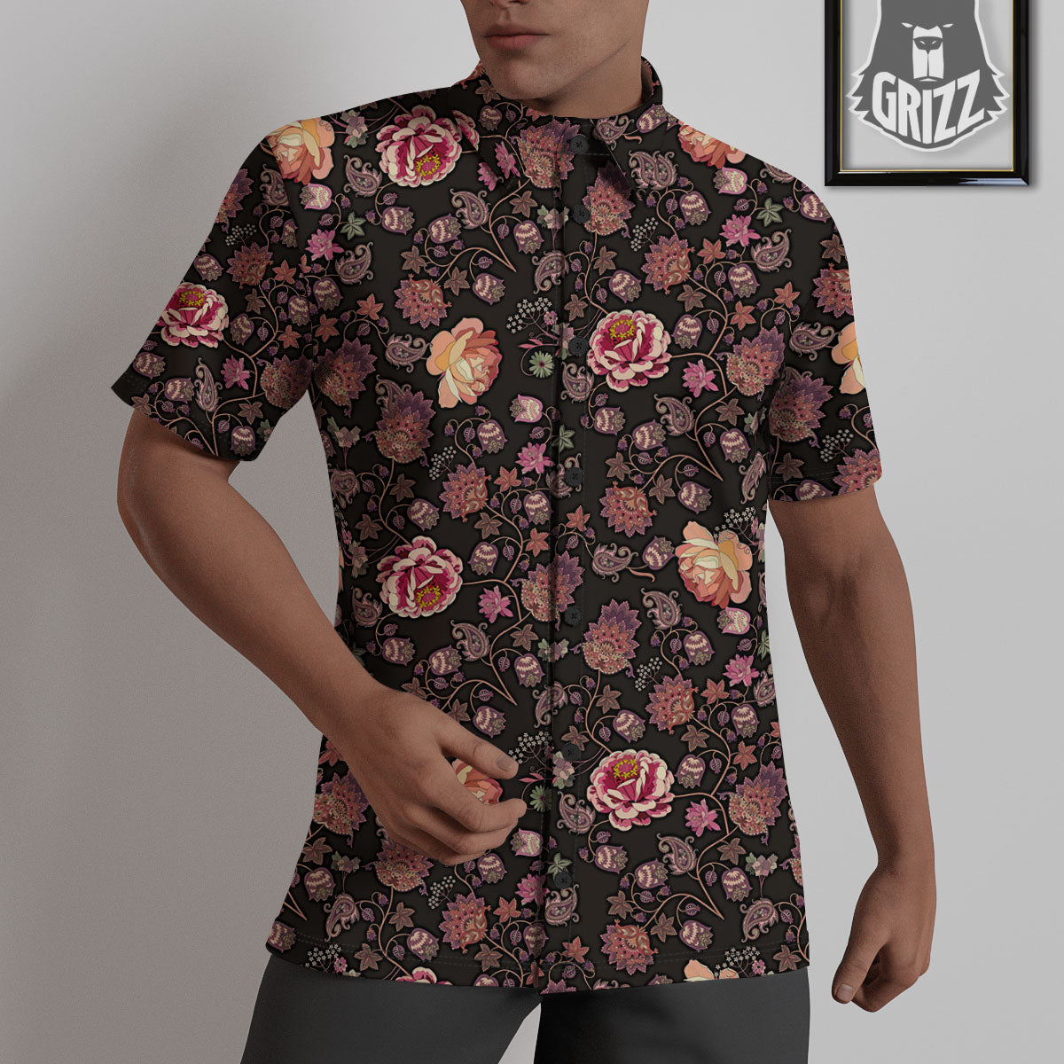 Paisley Indian Rose Print Pattern Untucked Shirts-grizzshop