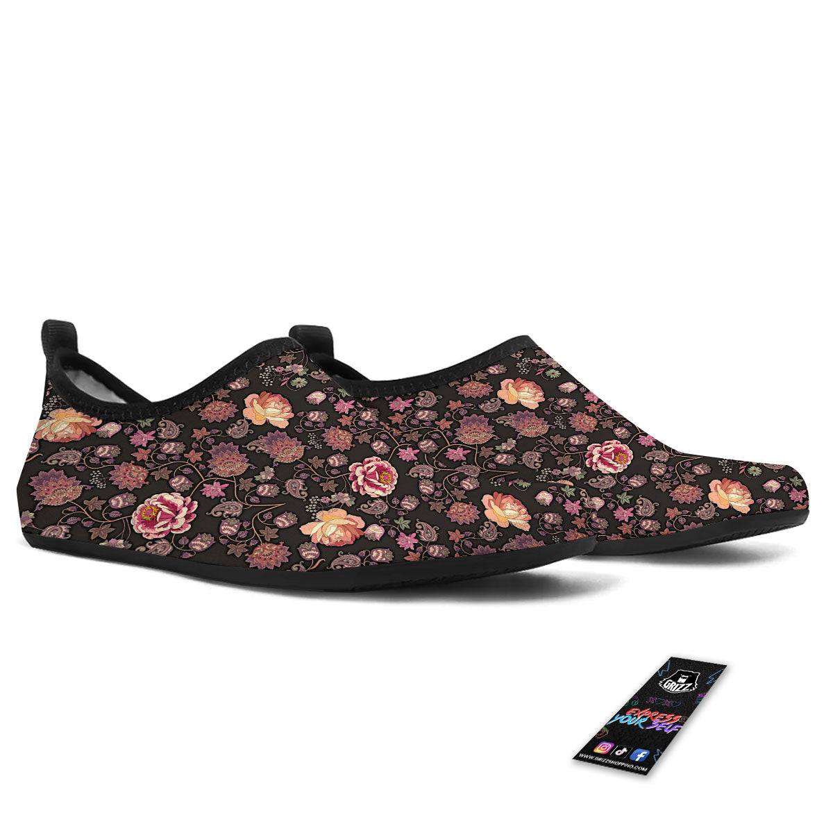 Paisley Indian Rose Print Pattern Water Shoes-grizzshop