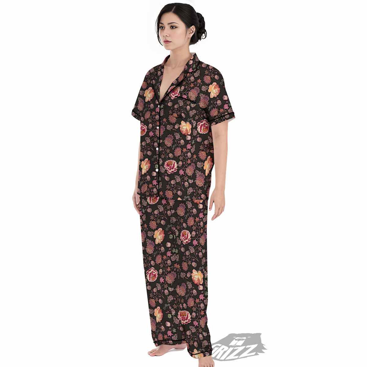 Paisley Indian Rose Print Pattern Women's Pajamas Set-grizzshop