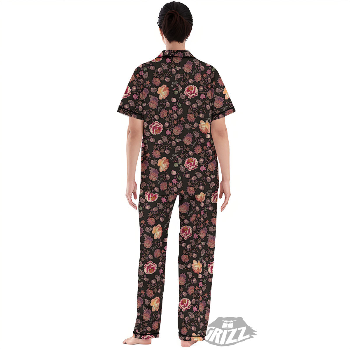 Paisley Indian Rose Print Pattern Women's Pajamas Set-grizzshop