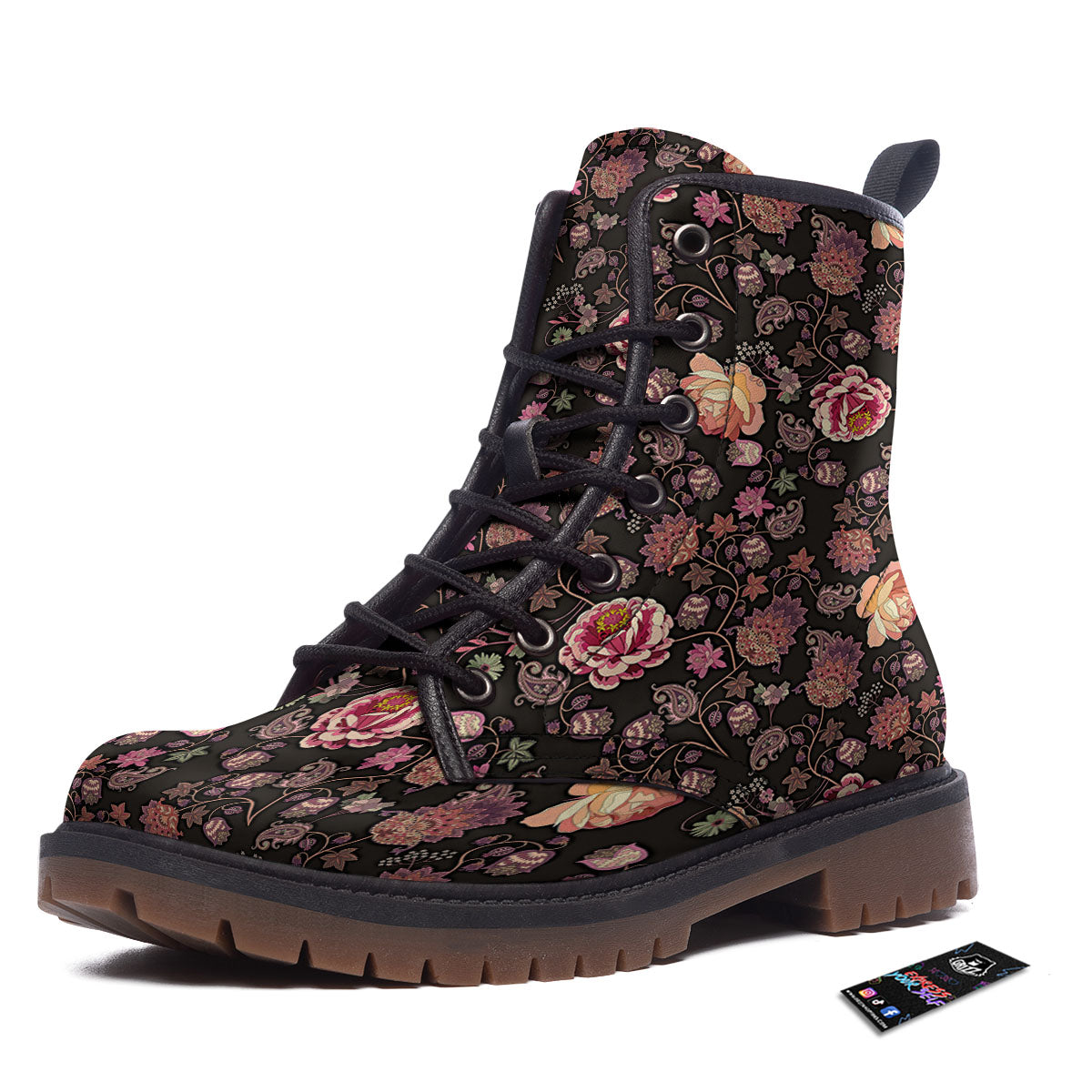 Paisley Indian Rose Print Pattern Work Boots-grizzshop