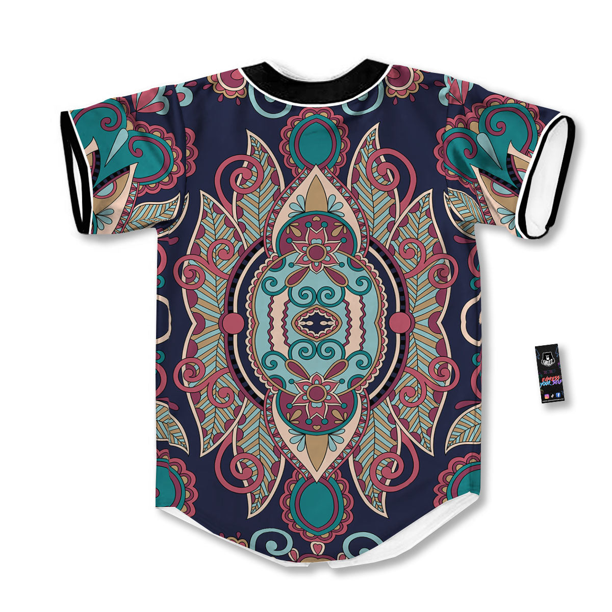 Paisley Mandala Ornamental Print Baseball Jersey-grizzshop