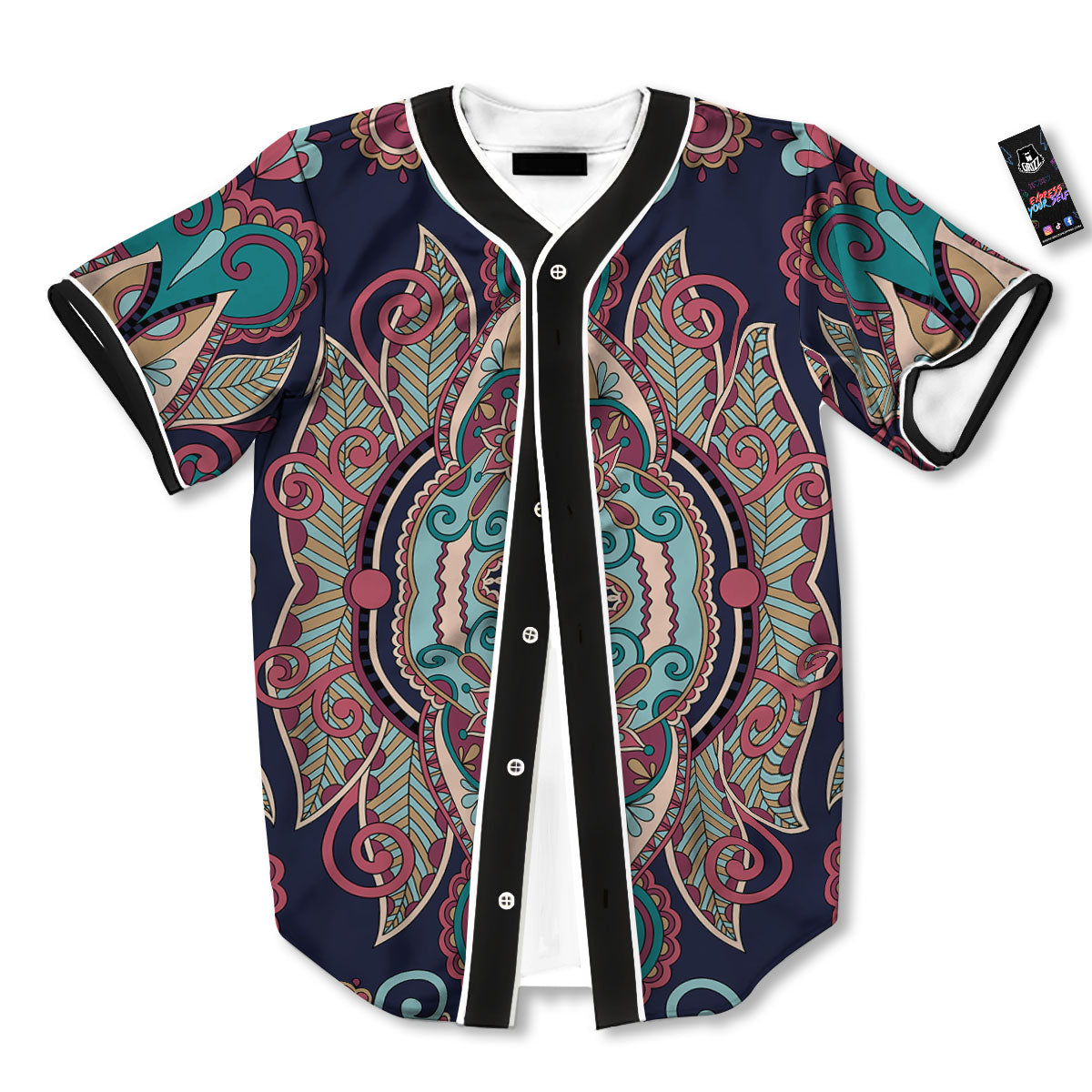 Paisley Mandala Ornamental Print Baseball Jersey-grizzshop