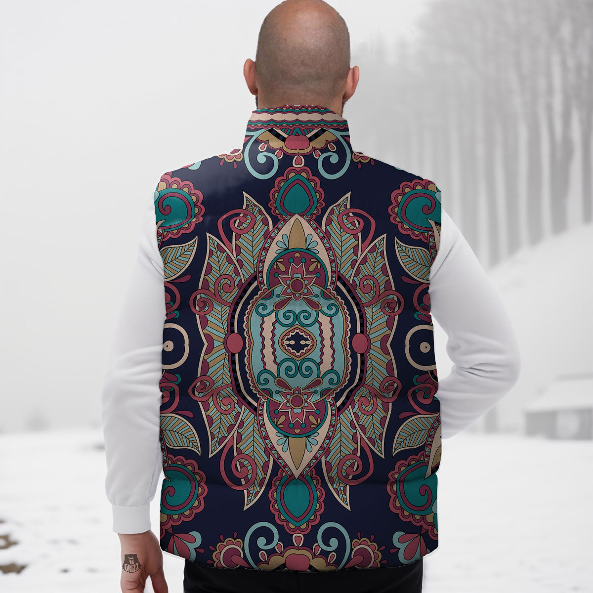 Paisley Mandala Ornamental Print Down Vest