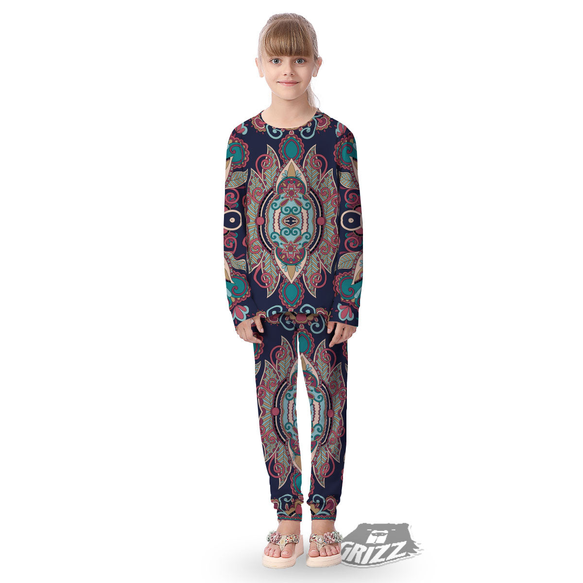 Paisley Mandala Ornamental Print Kid's Pajamas-grizzshop