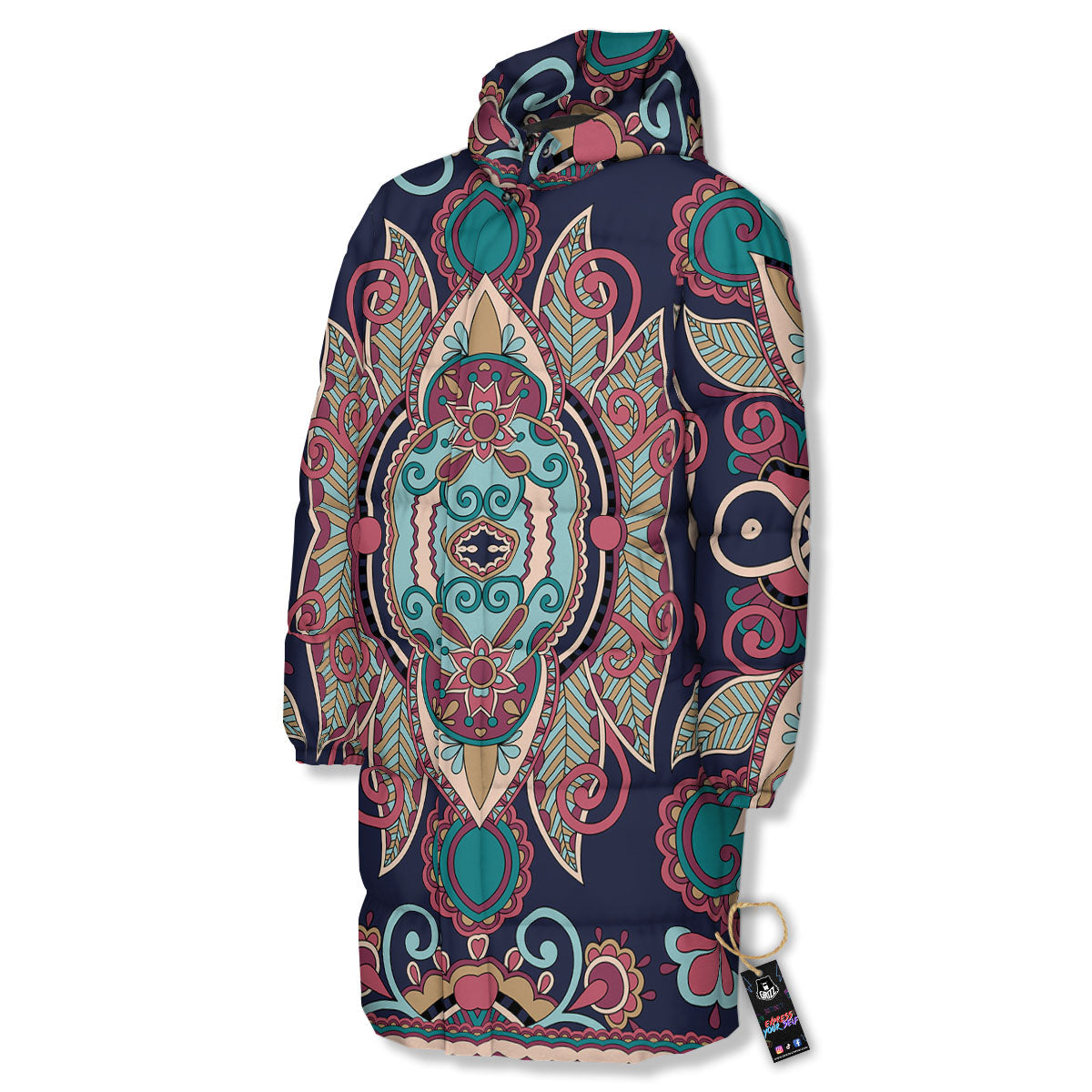 Paisley Mandala Ornamental Print Long Down Jacket-grizzshop