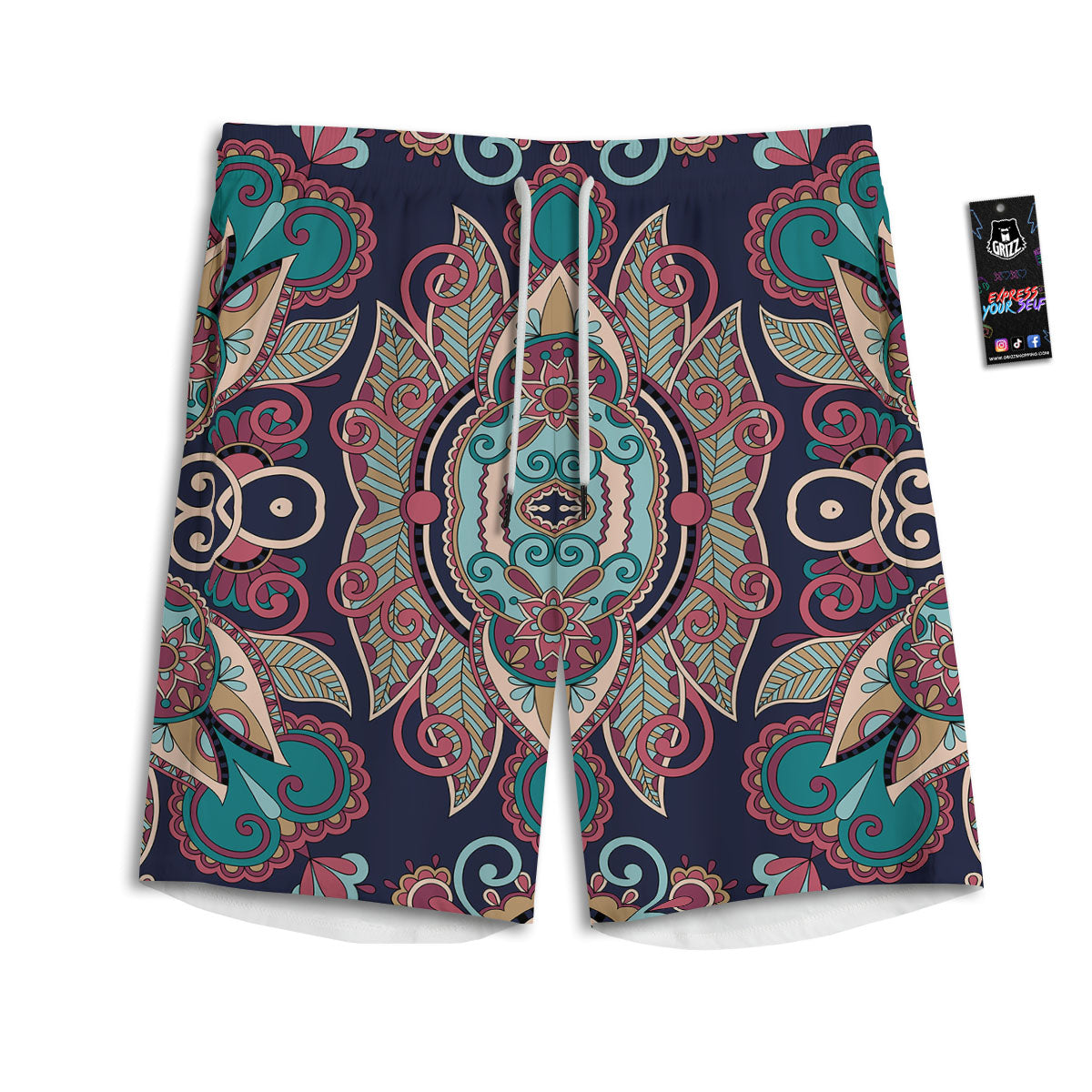 Paisley Mandala Ornamental Print Men's Athletic Shorts