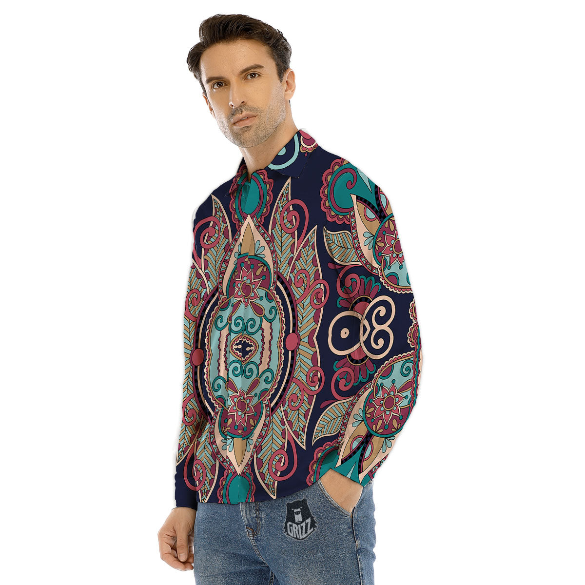 Paisley Mandala Ornamental Print Men's Dress Shirts-grizzshop
