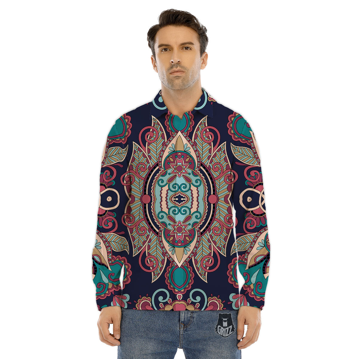 Paisley Mandala Ornamental Print Men's Dress Shirts-grizzshop
