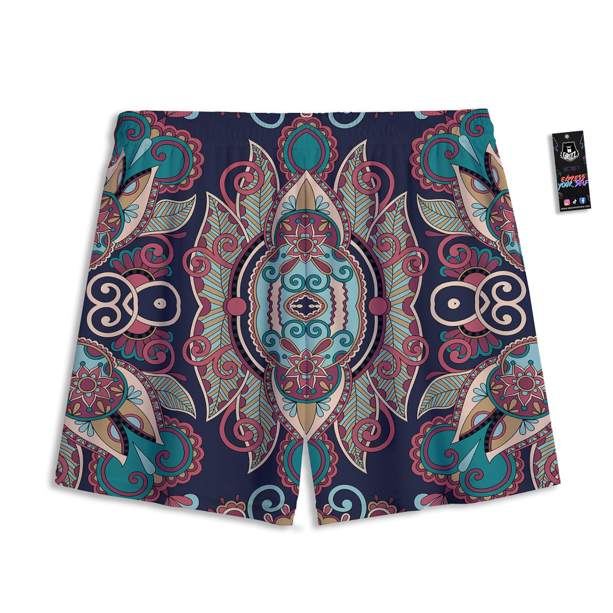 Paisley Mandala Ornamental Print Mesh Shorts