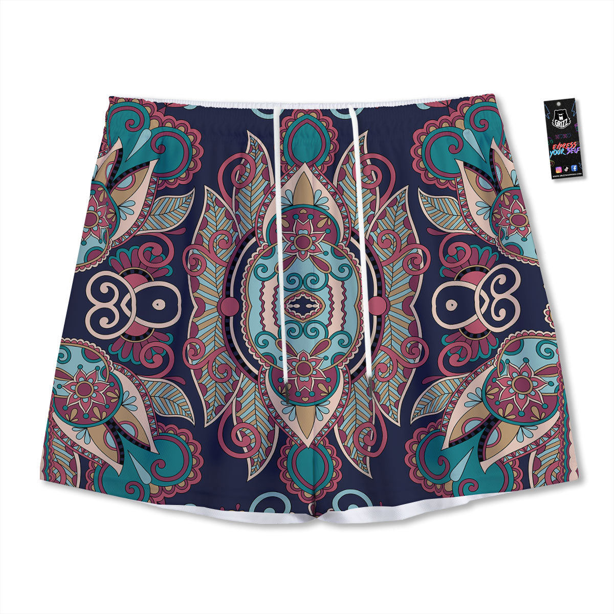 Paisley Mandala Ornamental Print Mesh Shorts