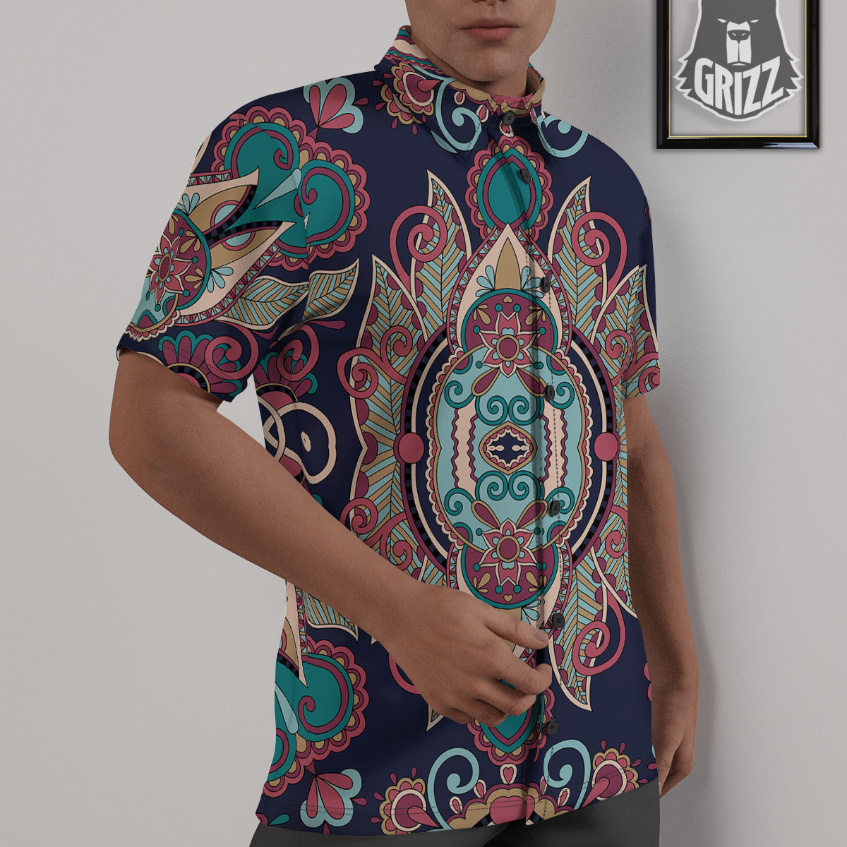 Paisley Mandala Ornamental Print Untucked Shirts-grizzshop