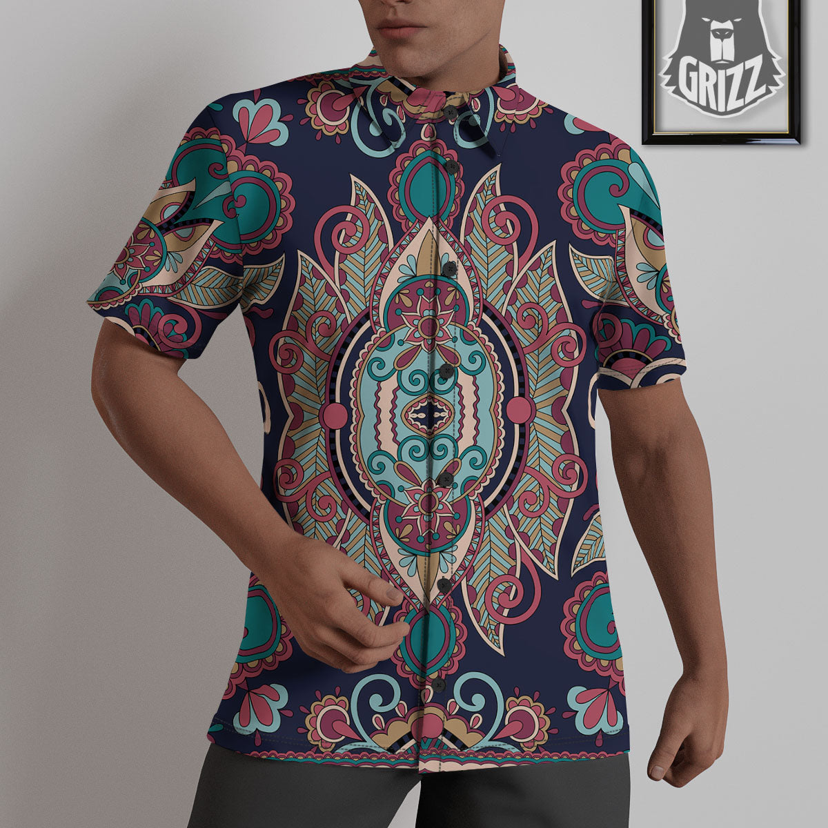 Paisley Mandala Ornamental Print Untucked Shirts-grizzshop