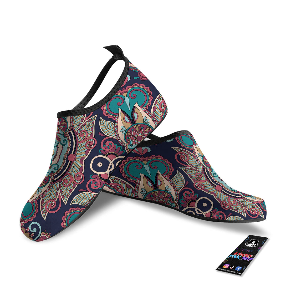 Paisley Mandala Ornamental Print Water Shoes-grizzshop