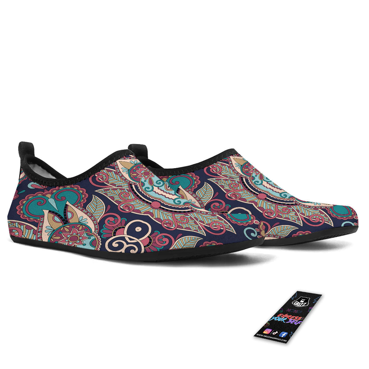 Paisley Mandala Ornamental Print Water Shoes-grizzshop