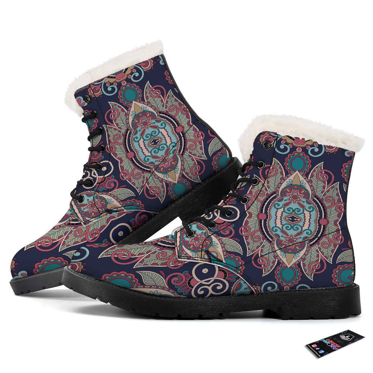 Paisley Mandala Ornamental Print Winter Boots-grizzshop