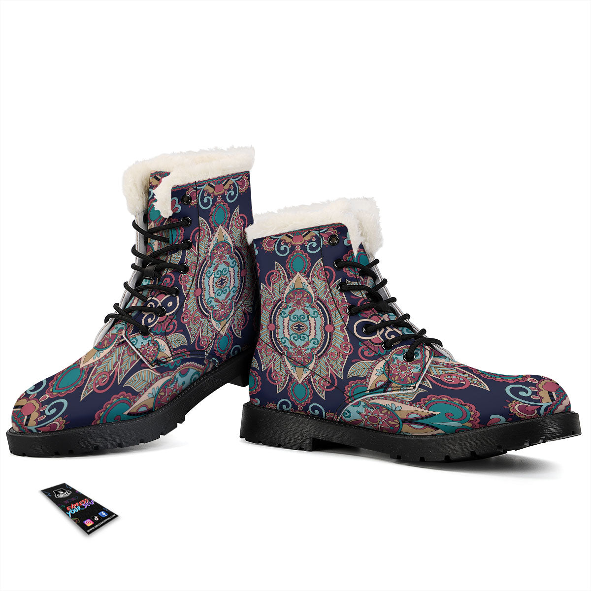 Paisley Mandala Ornamental Print Winter Boots-grizzshop