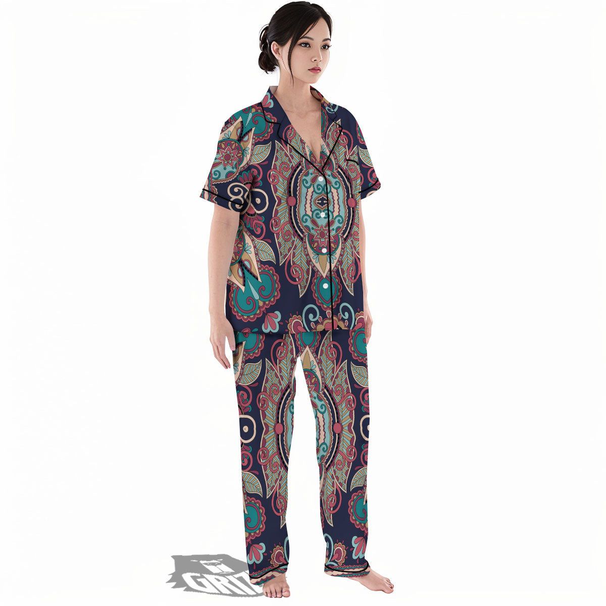 Paisley Mandala Ornamental Print Women's Pajamas Set-grizzshop