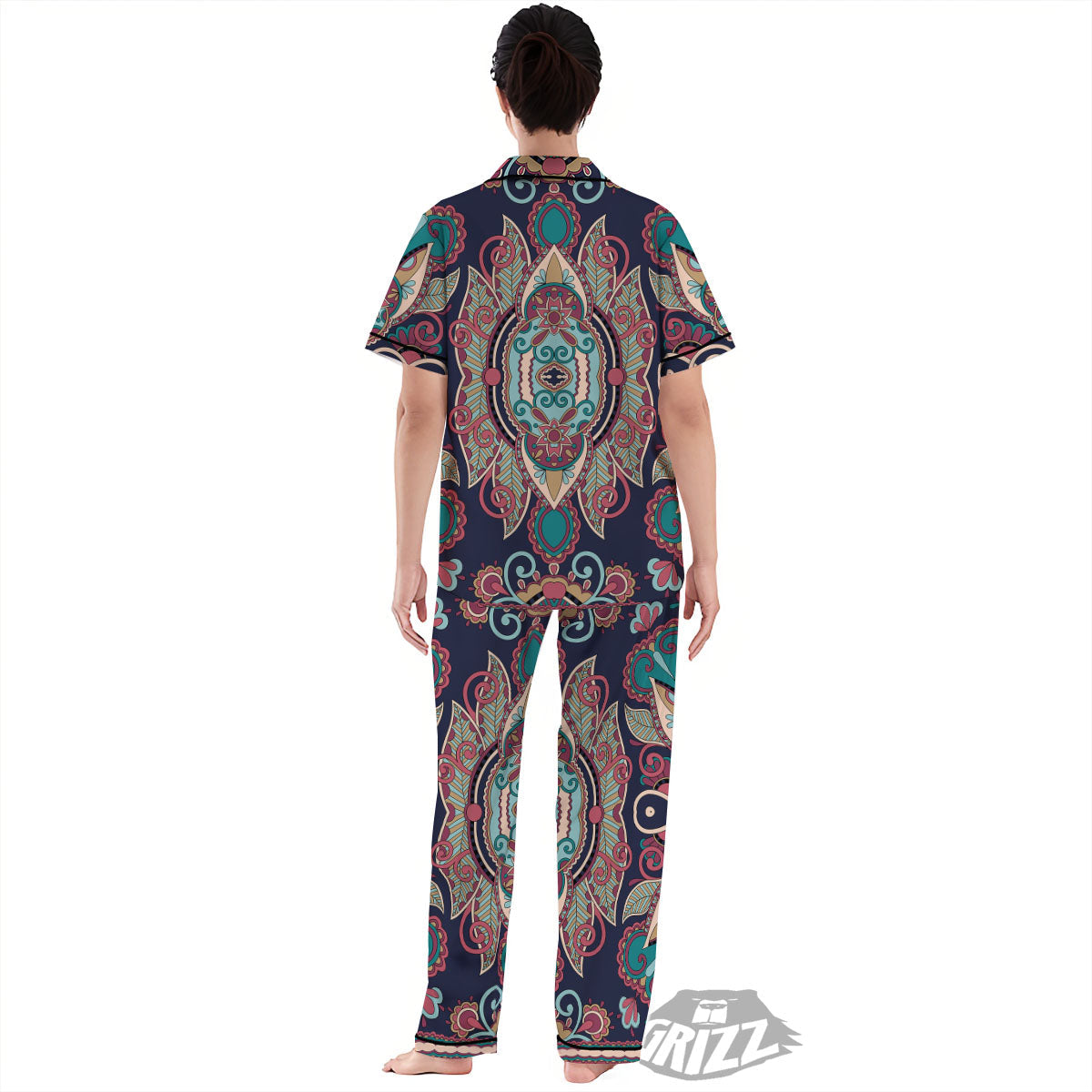 Paisley Mandala Ornamental Print Women's Pajamas Set-grizzshop
