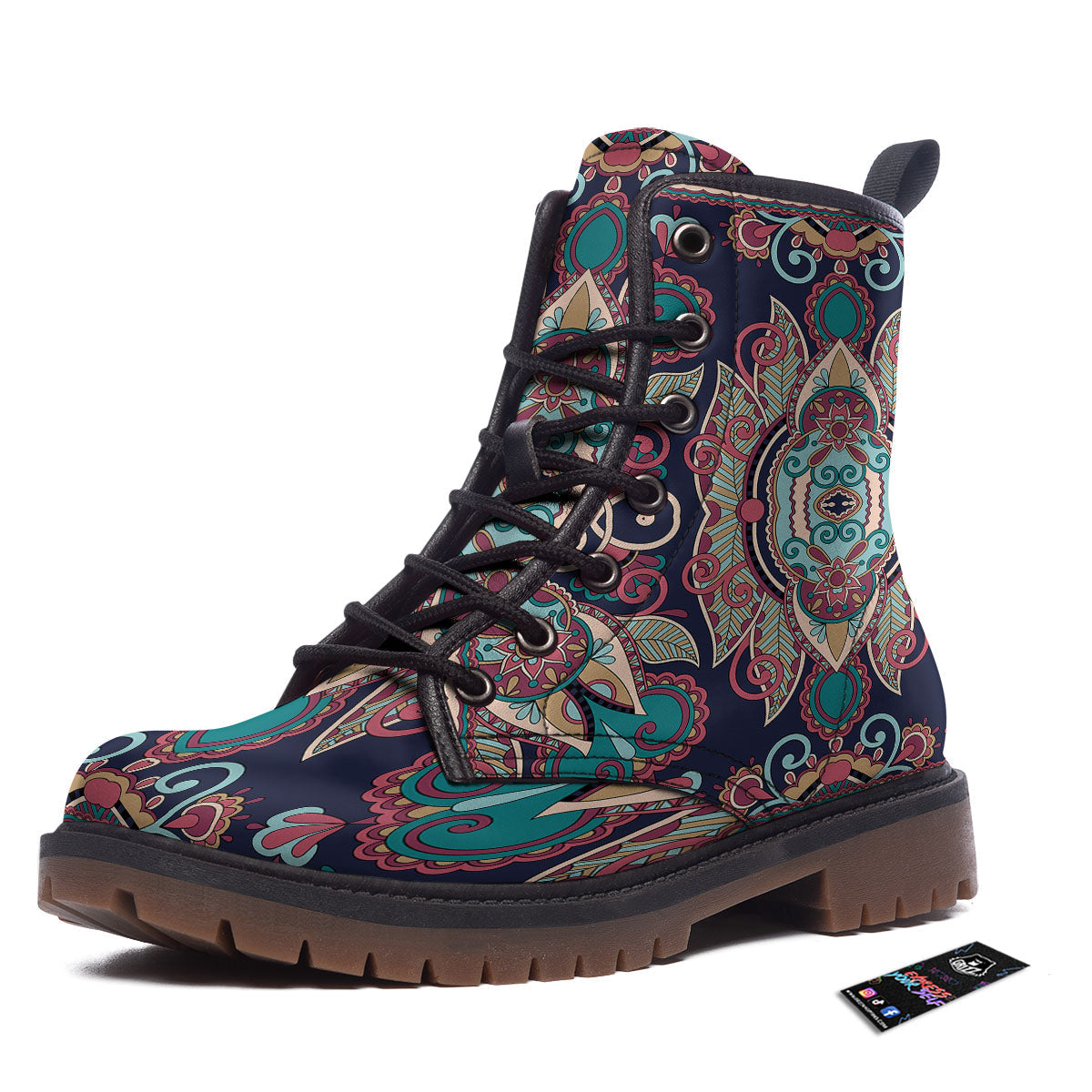 Paisley Mandala Ornamental Print Work Boots-grizzshop