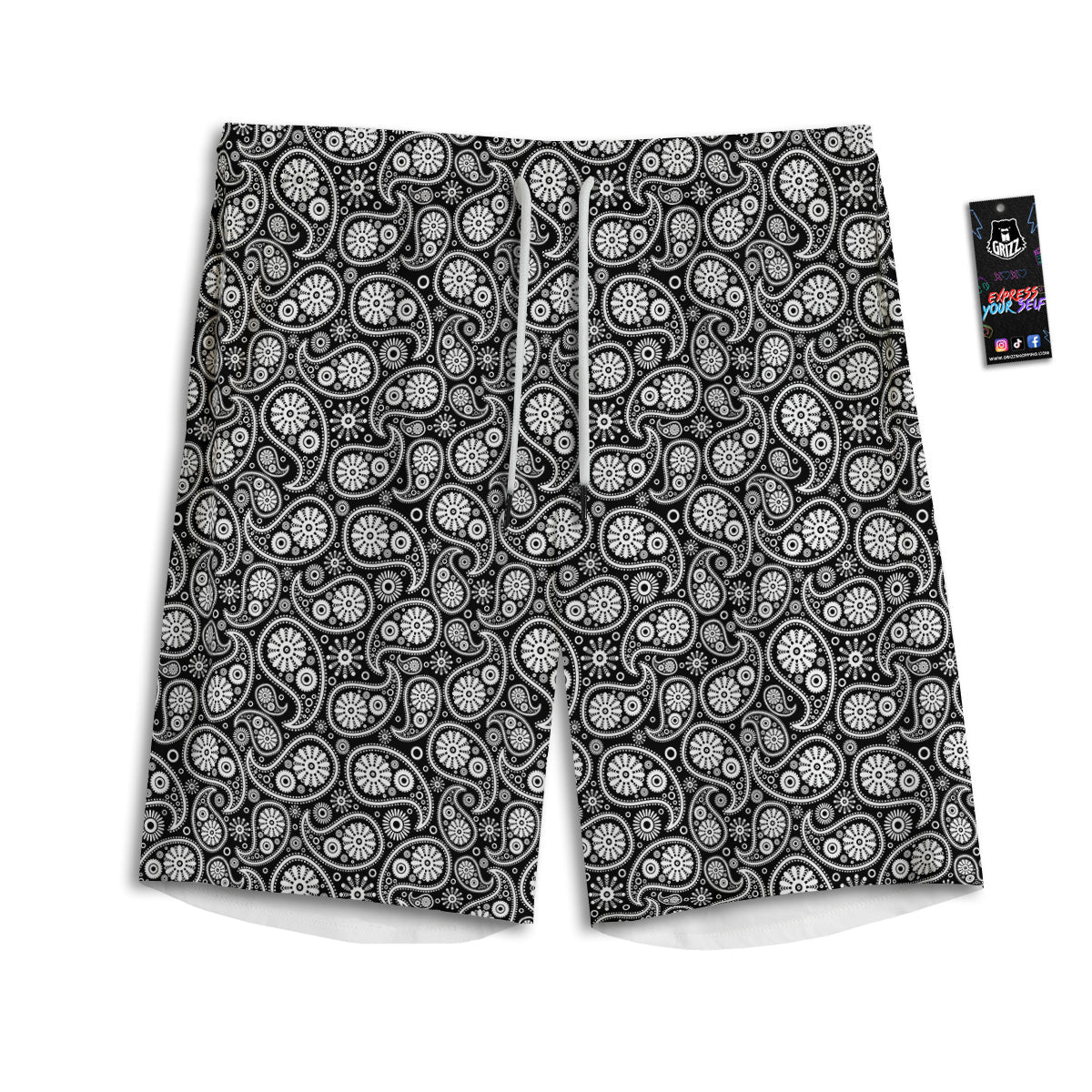 Paisley Ornament Black White And Flora Print Pattern Men's Athletic Shorts