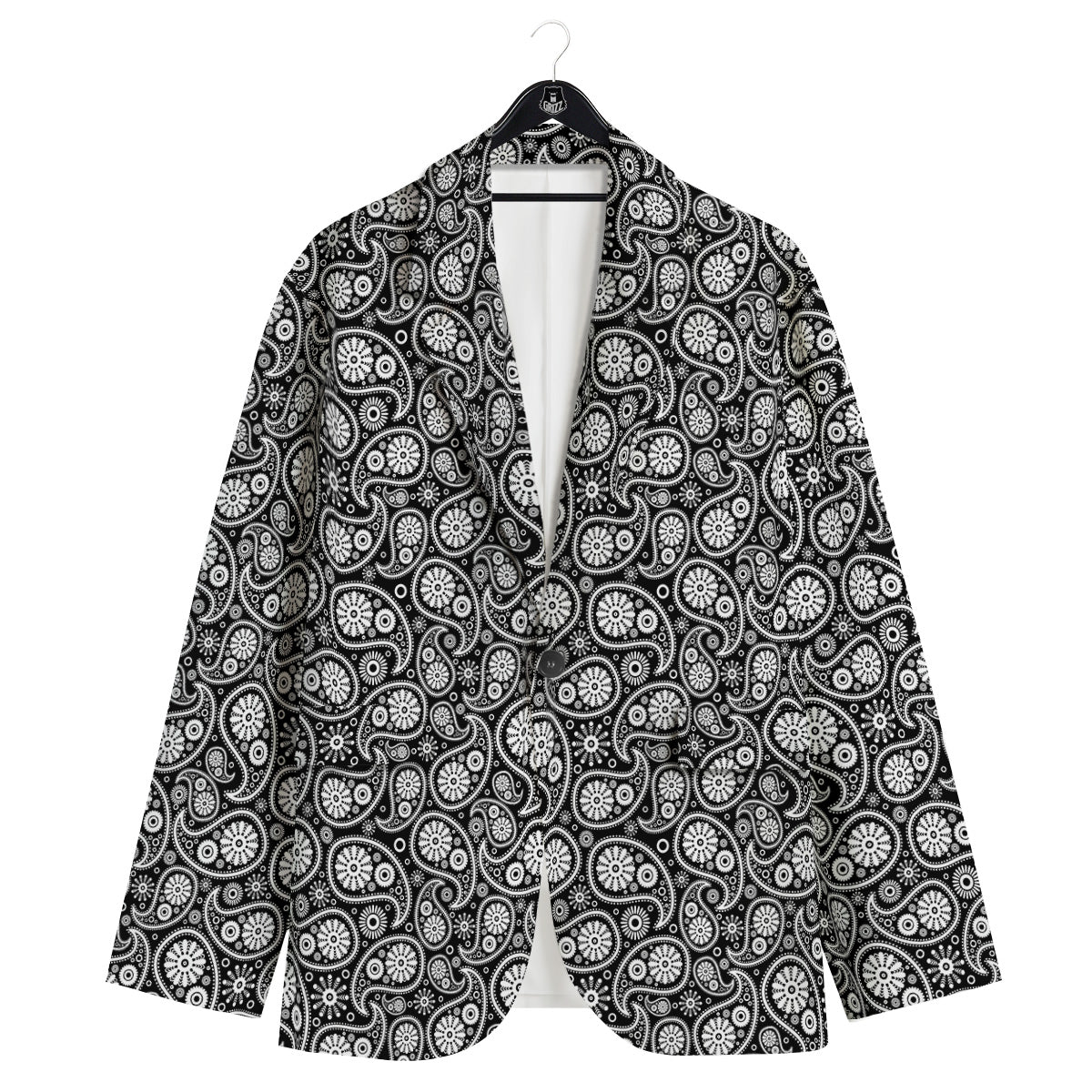 Paisley Ornament Black White And Flora Print Pattern Men's Sport Coat-grizzshop
