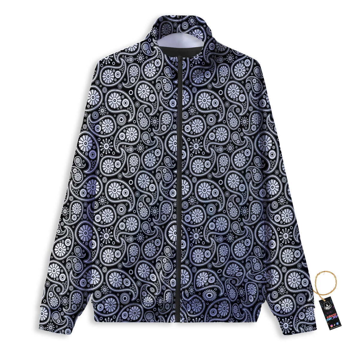 Paisley Ornament Black White And Flora Print Pattern Track Jacket-grizzshop