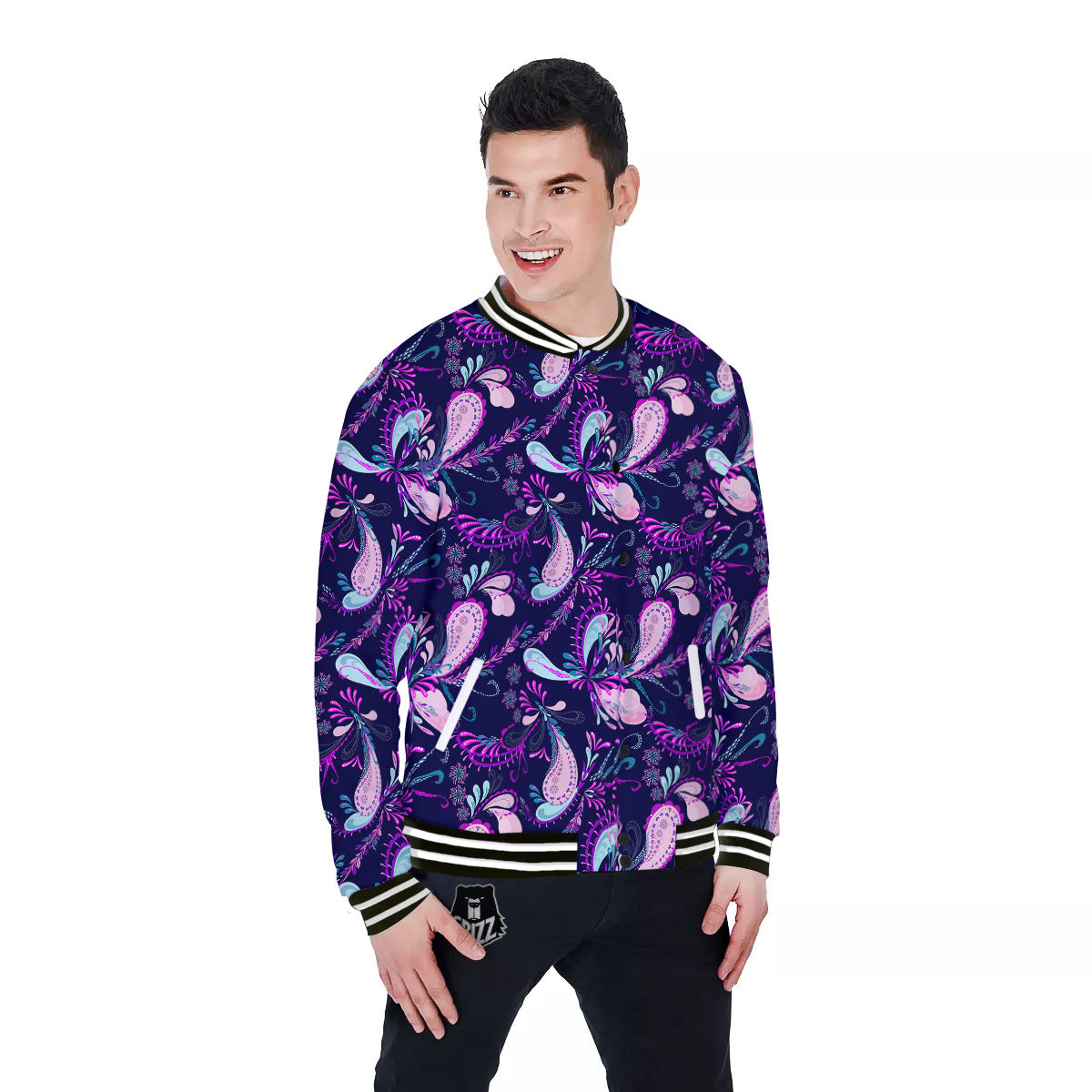 Paisley Pink And Purple Print Pattern Baseball Jacket-grizzshop