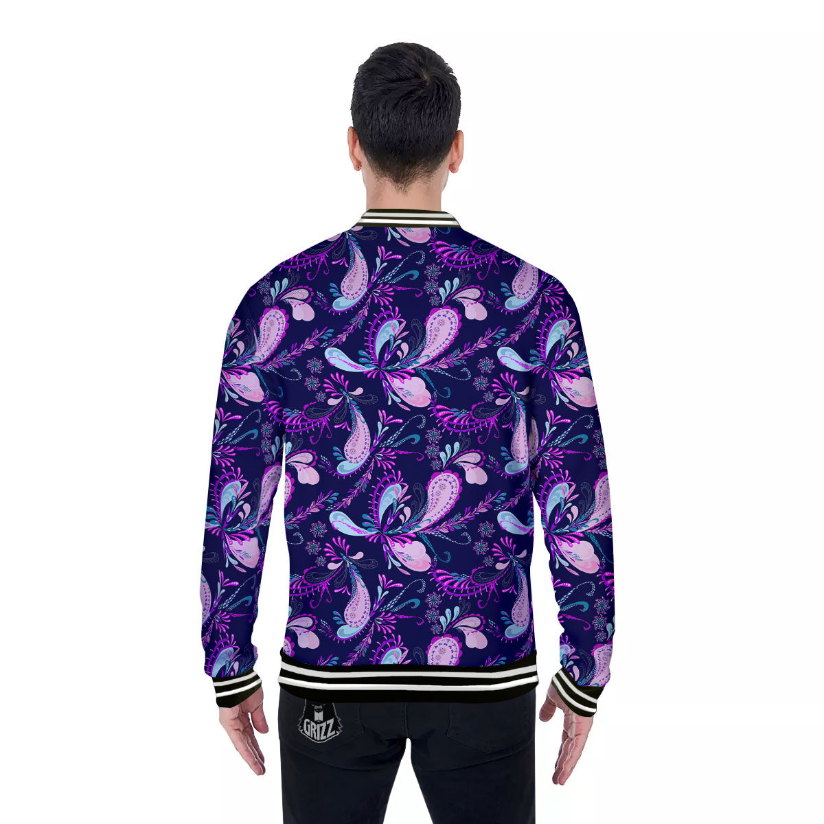 Paisley Pink And Purple Print Pattern Baseball Jacket-grizzshop