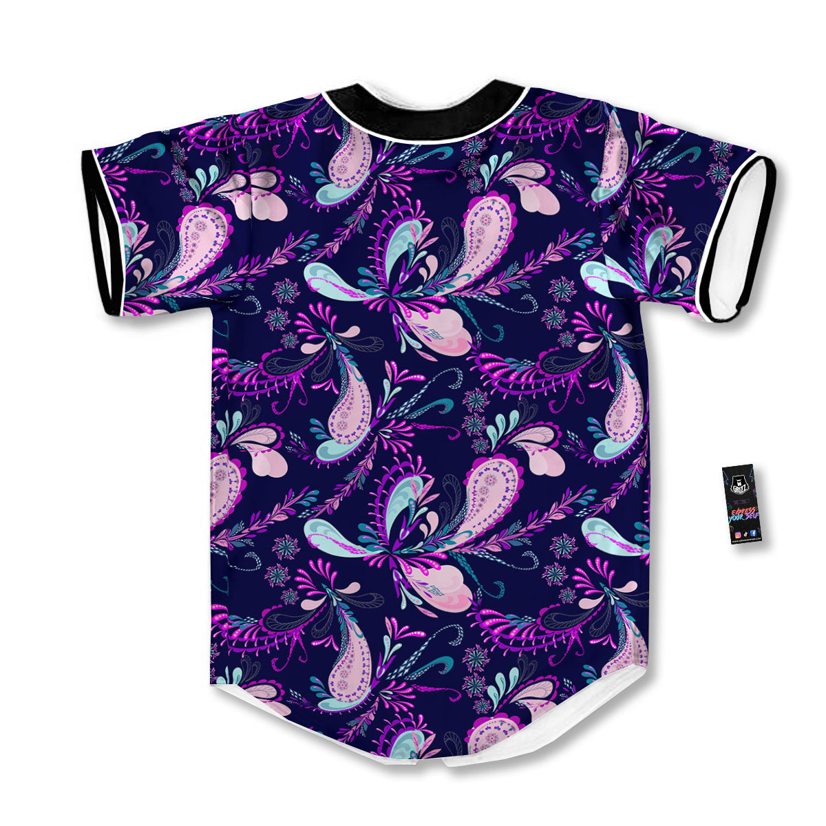 Paisley Pink And Purple Print Pattern Baseball Jersey-grizzshop