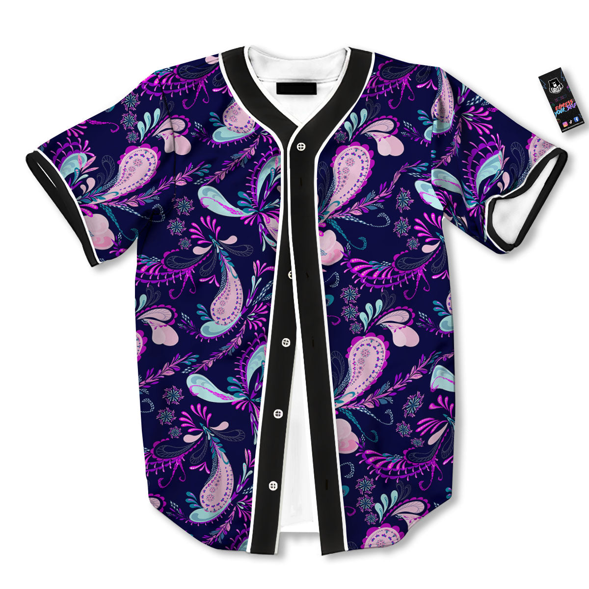 Paisley Pink And Purple Print Pattern Baseball Jersey-grizzshop