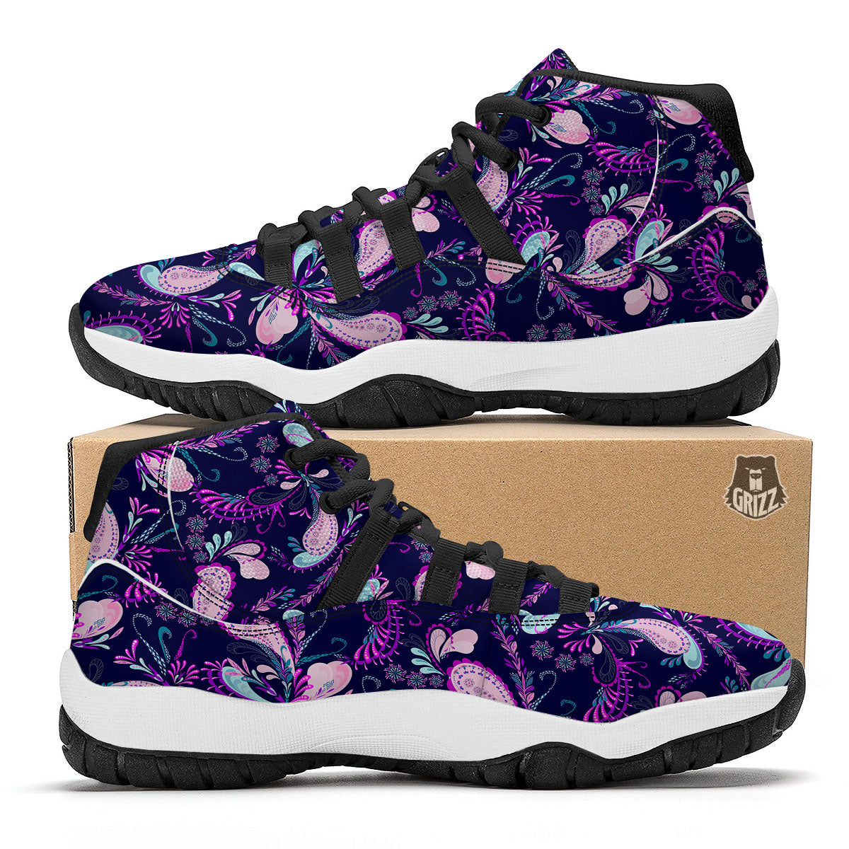 Paisley Pink And Purple Print Pattern Black Bball Shoes-grizzshop