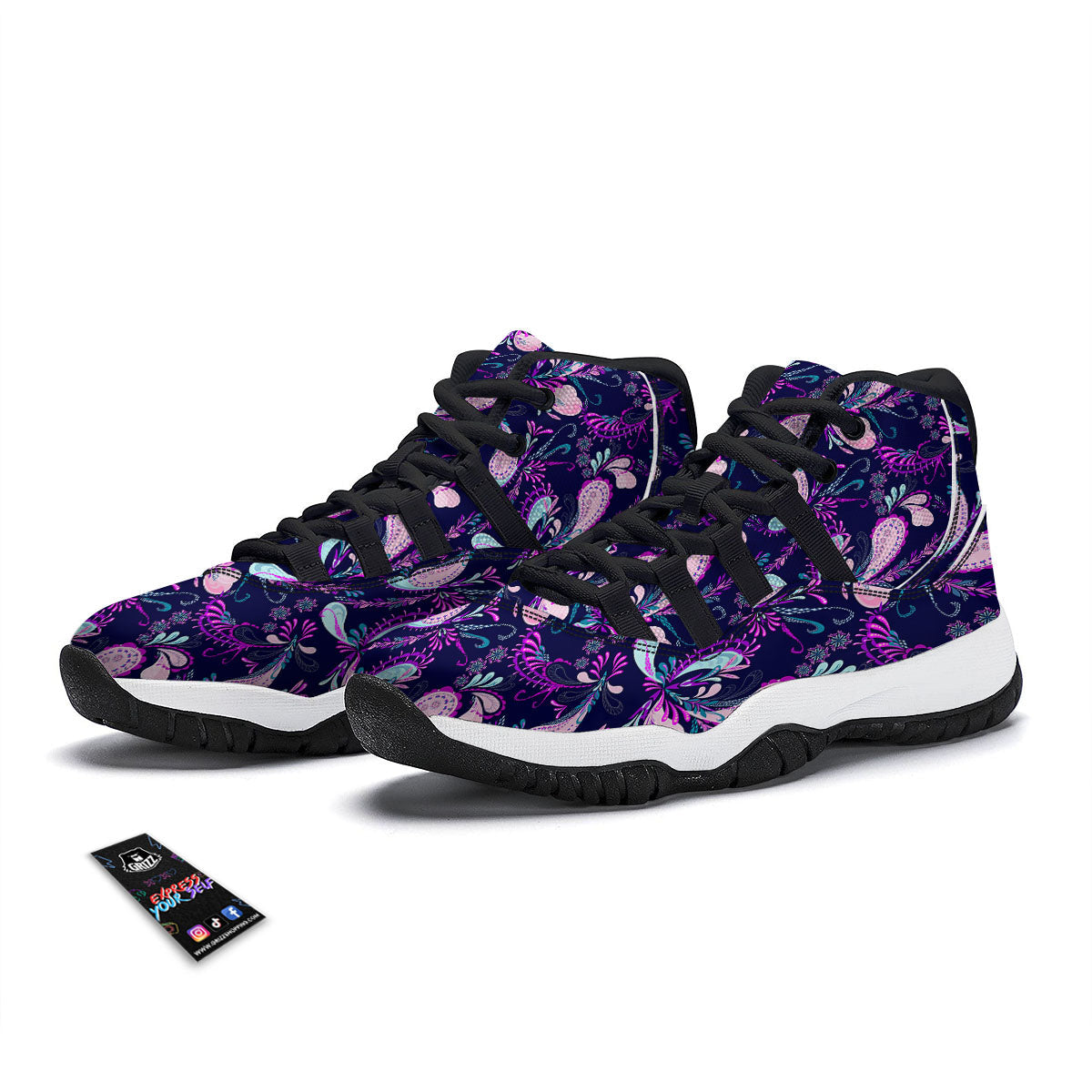 Paisley Pink And Purple Print Pattern Black Bball Shoes-grizzshop