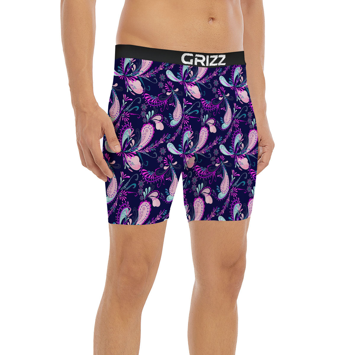 Paisley Pink And Purple Print Pattern Boxer Briefs-grizzshop